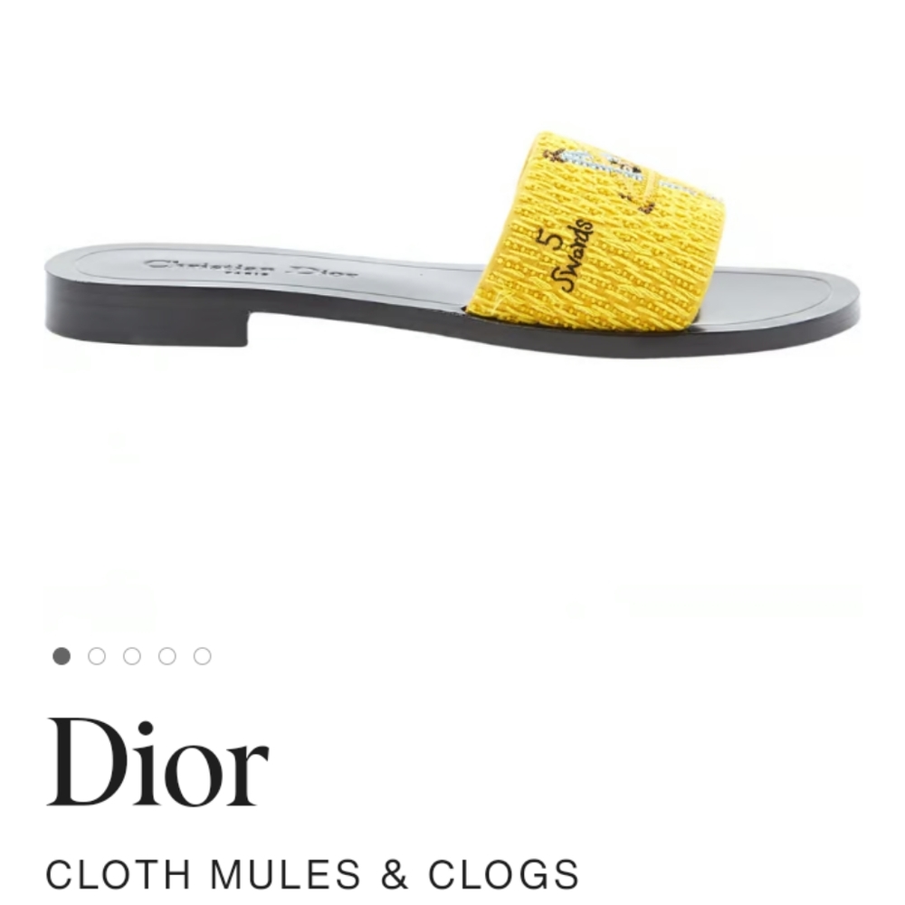 Dior yellow star cloth micro beads clogs slides mules sandals size 38